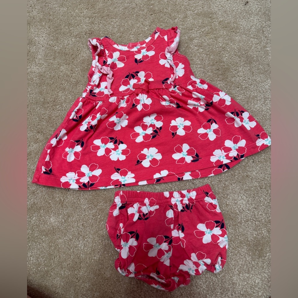 Carter’s Pink Floral Baby Girl Summer Dress and Bloomer Shorts 0-3 Months